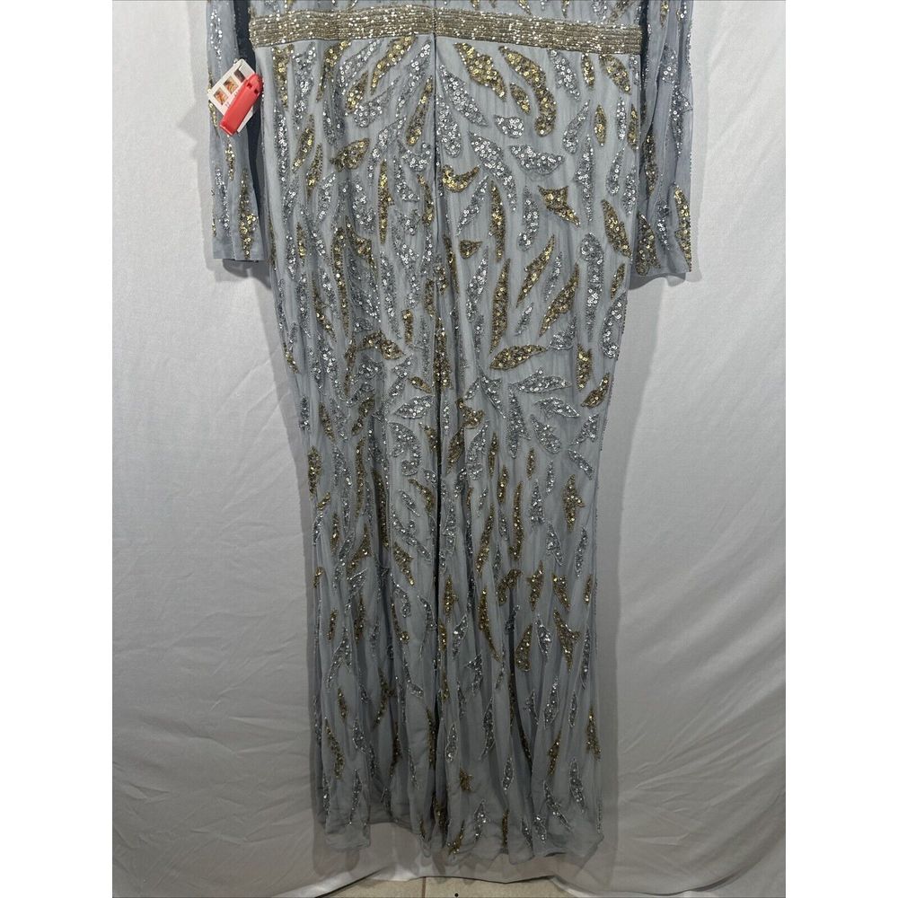 NWT Mac Duggal [ 16 ] 5124 Beaded Long Sleeve Evening Gown Platinum‎ Gold #Q856 - Picture 15 of 16